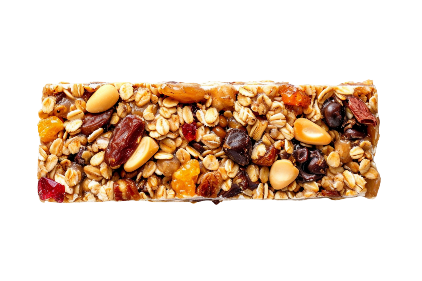 een muesli bar met een mengen van haver, noten, en droog fruit geïsoleerd Aan transparant achtergrond, png