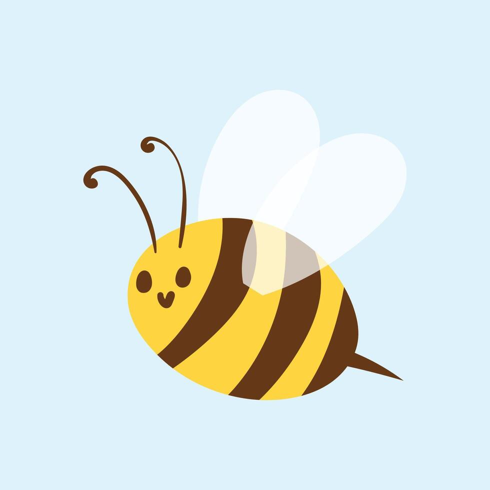 illustration of cute bee honey bee in flat design spring striped insect bumblebee vector