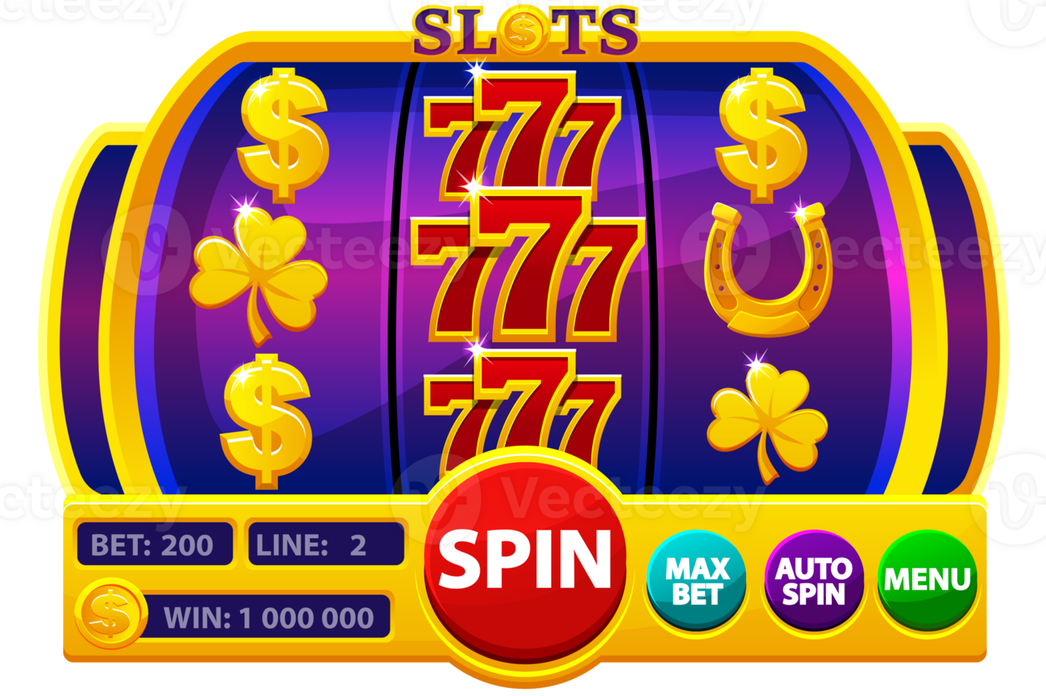 The slot machine with golden icons. Creating a vibrant and exciting atmosphere for the art of gambling png