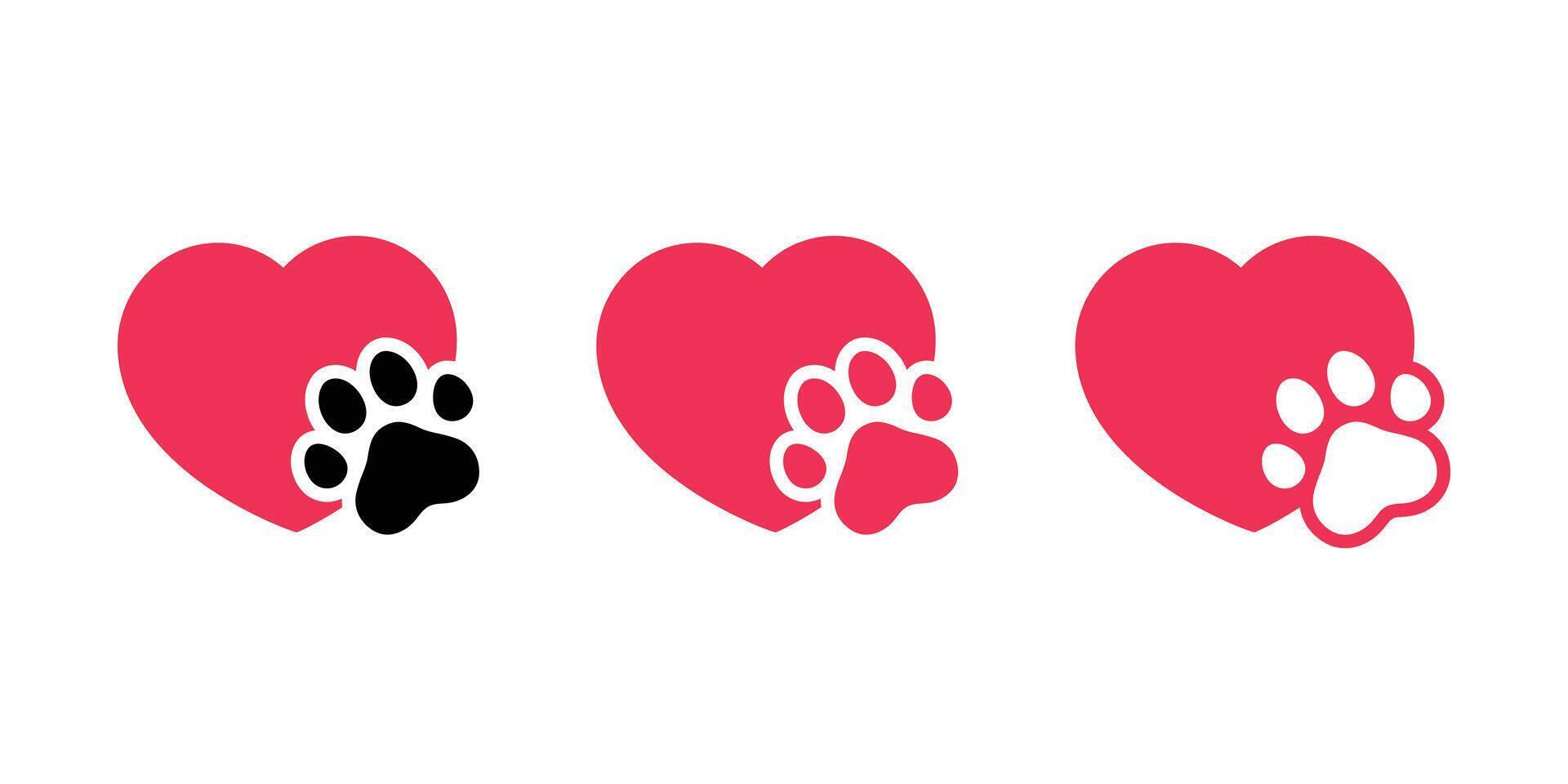 corazón gato pata enamorado icono huella gatito logo símbolo dibujos animados personaje ilustración garabatear diseño vector