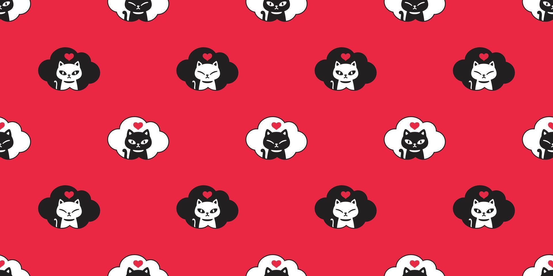 cat seamless pattern kitten heart cloud calico pet scarf isolated repeat background cartoon animal tile wallpaper illustration doodle design vector