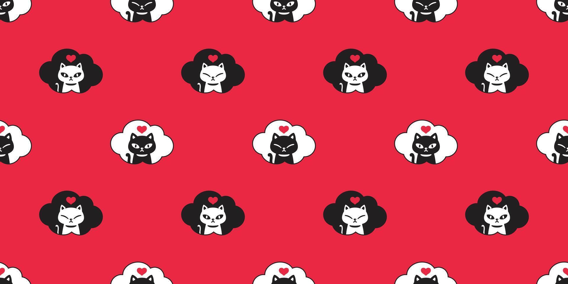 gato sin costura modelo gatito corazón nube calicó mascota bufanda aislado repetir antecedentes dibujos animados animal loseta fondo de pantalla ilustración garabatear diseño vector