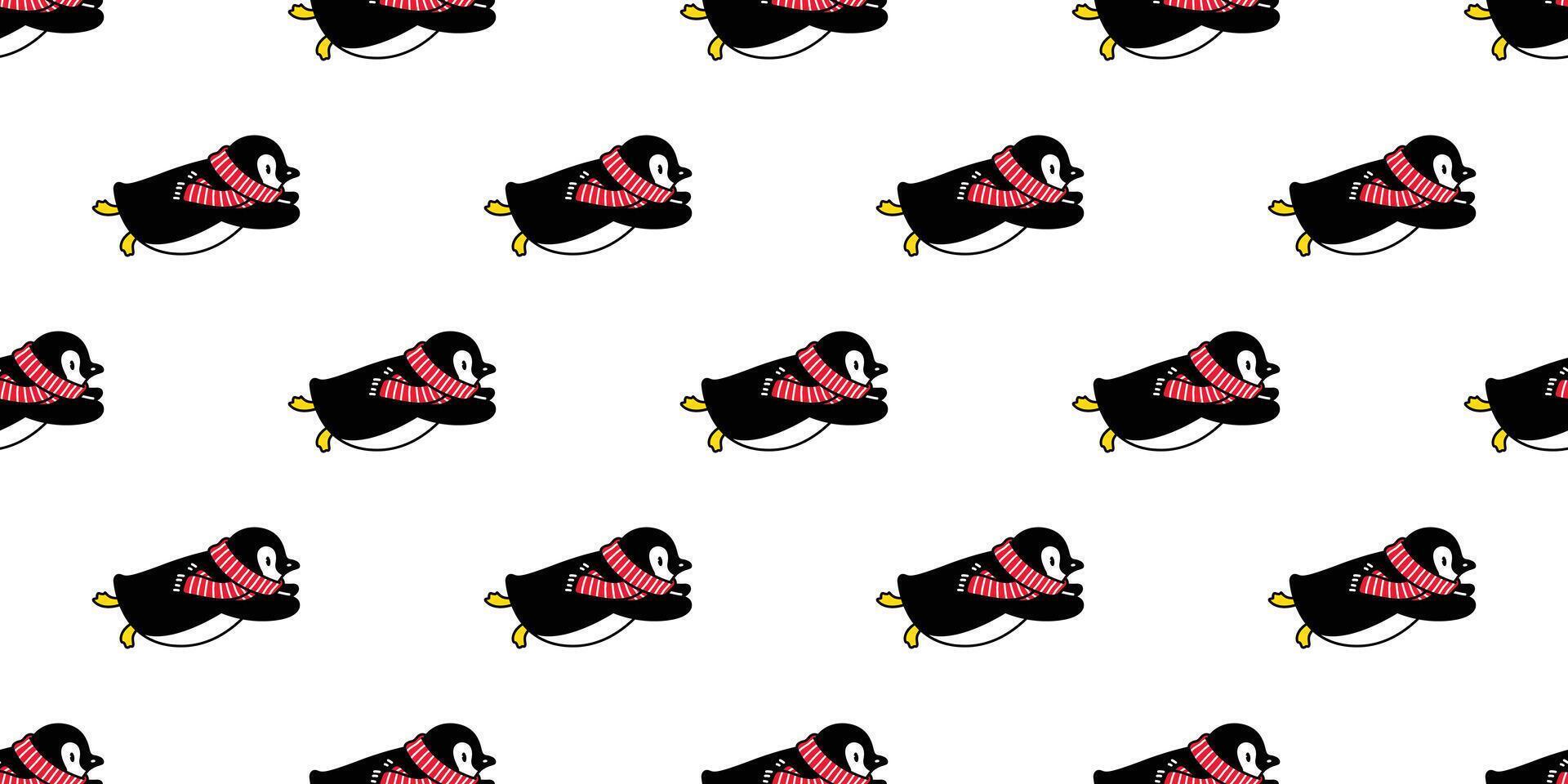 penguin Seamless pattern christmas santa claus hat bird cartoon scarf isolated repeat wallpaper tile background illustration doodle design vector
