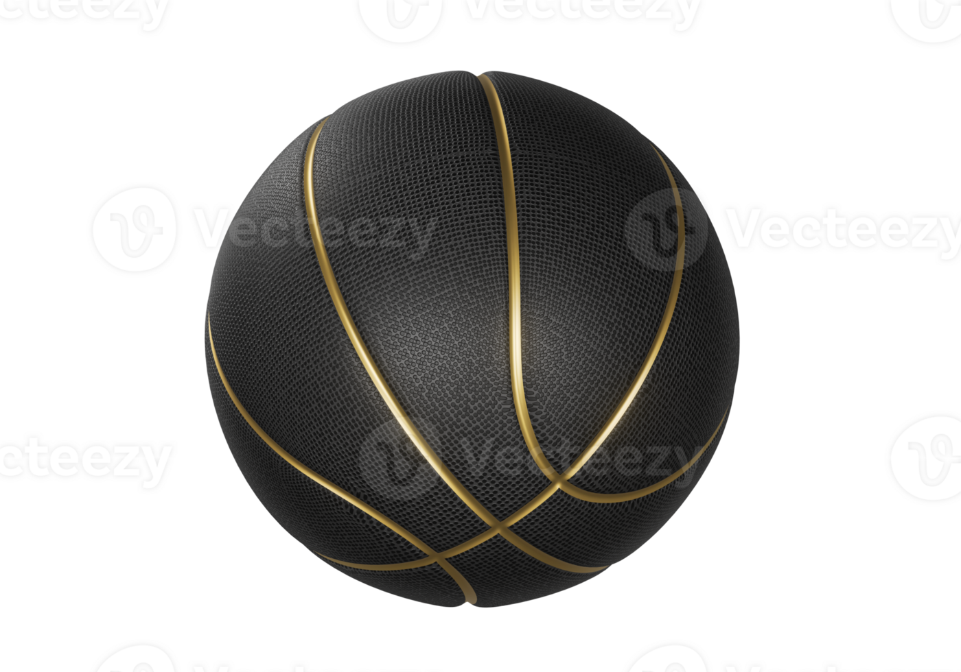 Black basketball ball with golden lines, transparent background png