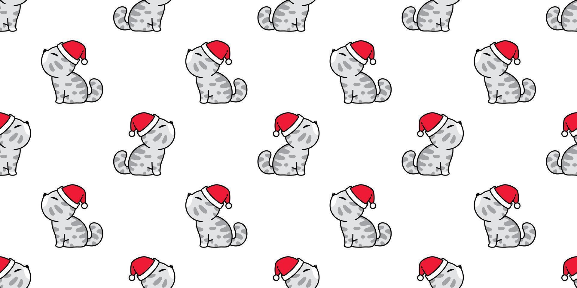 cat seamless pattern Christmas Santa Claus hat kitten cartoon repeat wallpaper scarf isolated tile background illustration doodle design vector