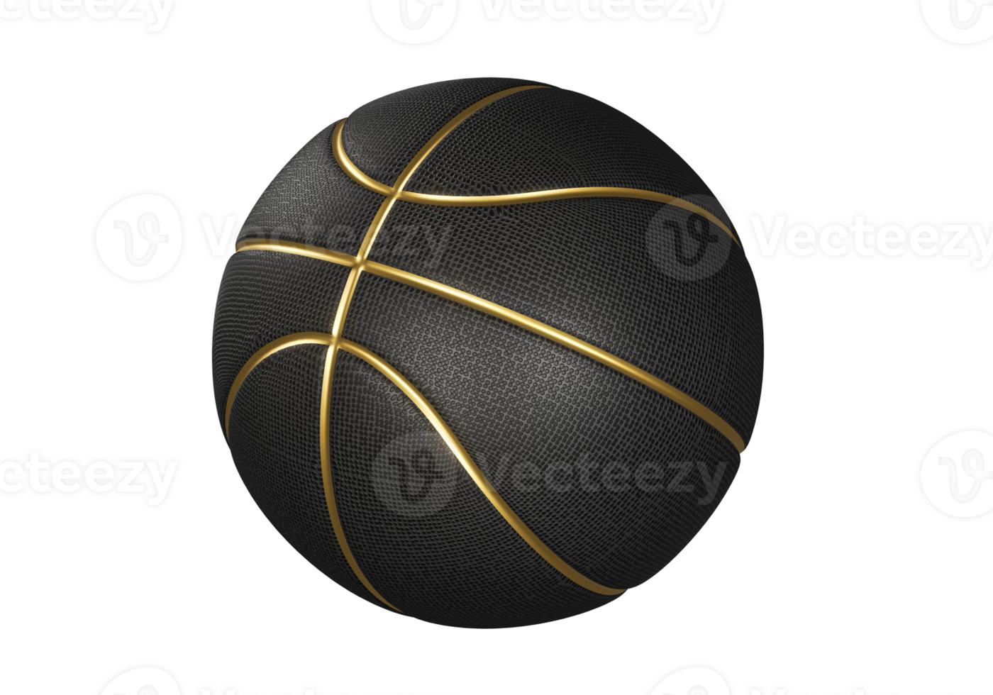 Black basketball ball with golden lines, transparent background png