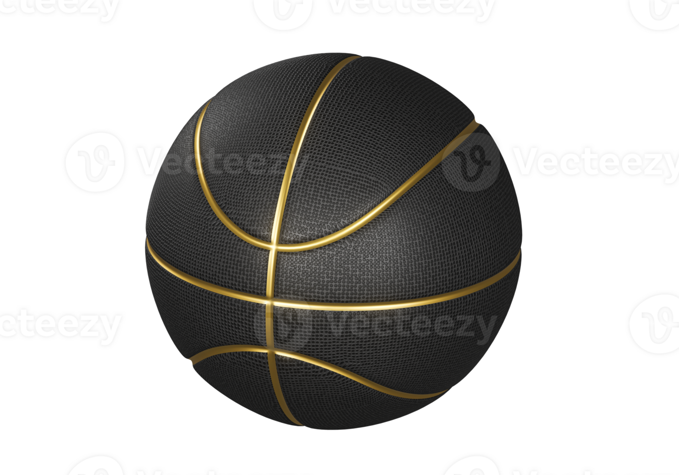 Black basketball ball with golden lines, transparent background png