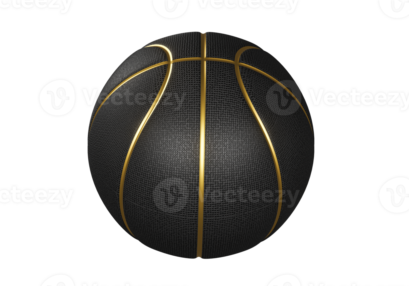 Black basketball ball with golden lines, transparent background png