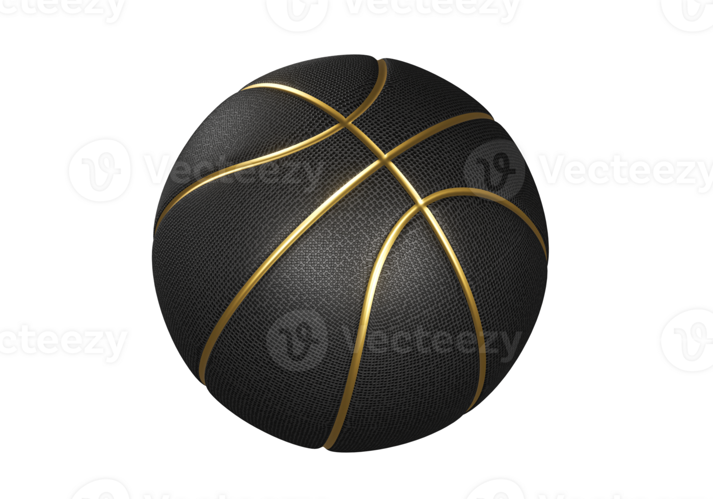 Black basketball ball with golden lines, transparent background png