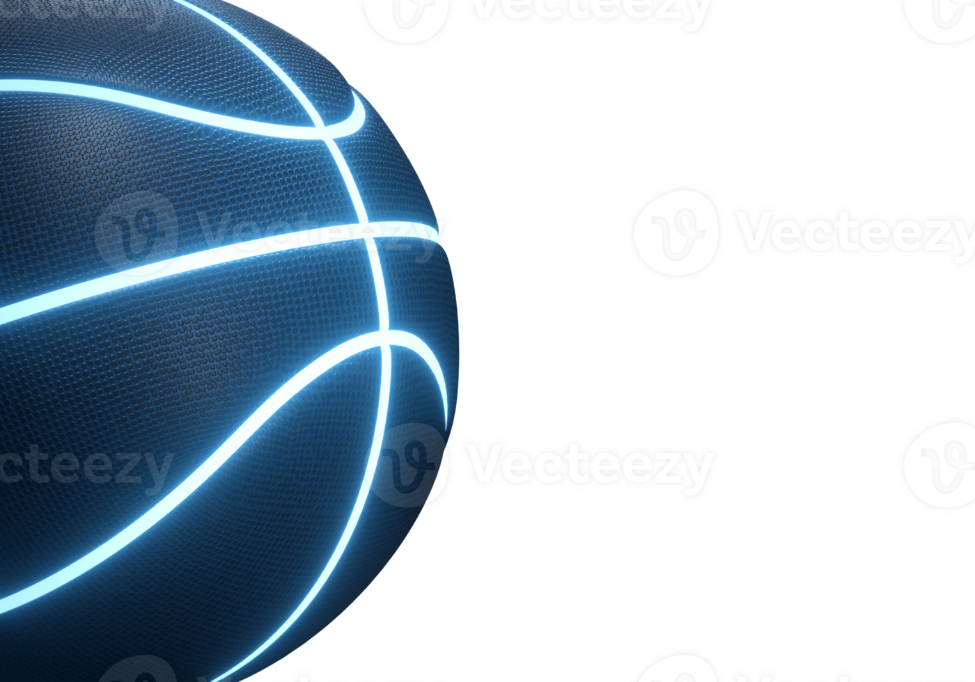 Blue basketball with bright glowing neon lines, transparent background png