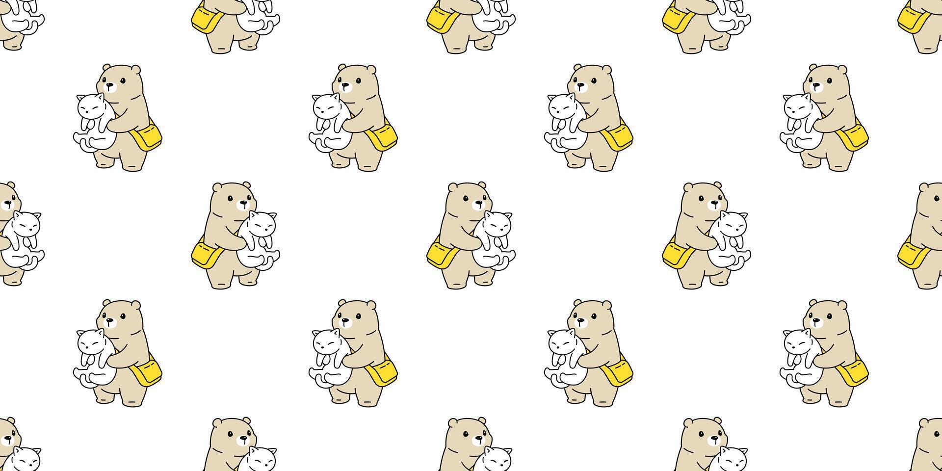 bear seamless pattern polar cat kitten repeat wallpaper teddy pet scarf isolated cloud cartoon tile background doodle illustration design vector