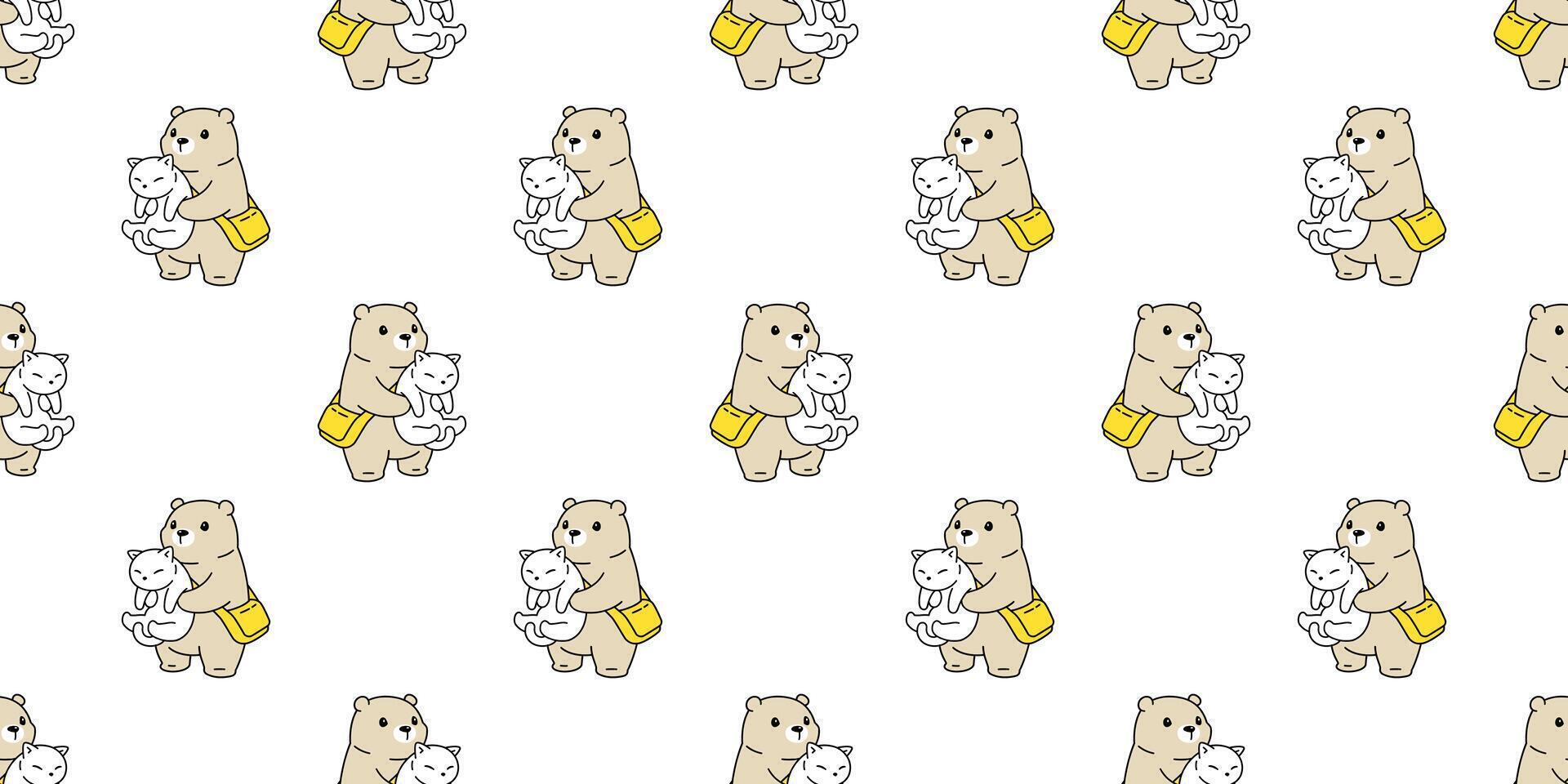 bear seamless pattern polar cat kitten repeat wallpaper teddy pet scarf isolated cloud cartoon tile background doodle illustration design vector