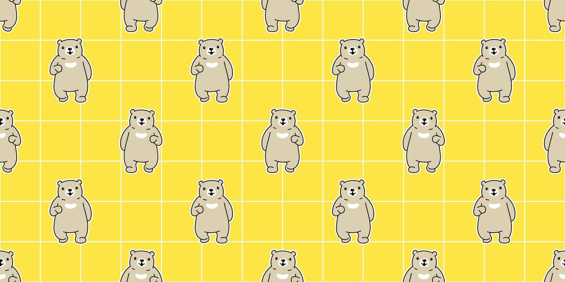 bear seamless pattern teddy cartoon checked scarf isolated repeat wallpaper tile background illustration doodle design vector