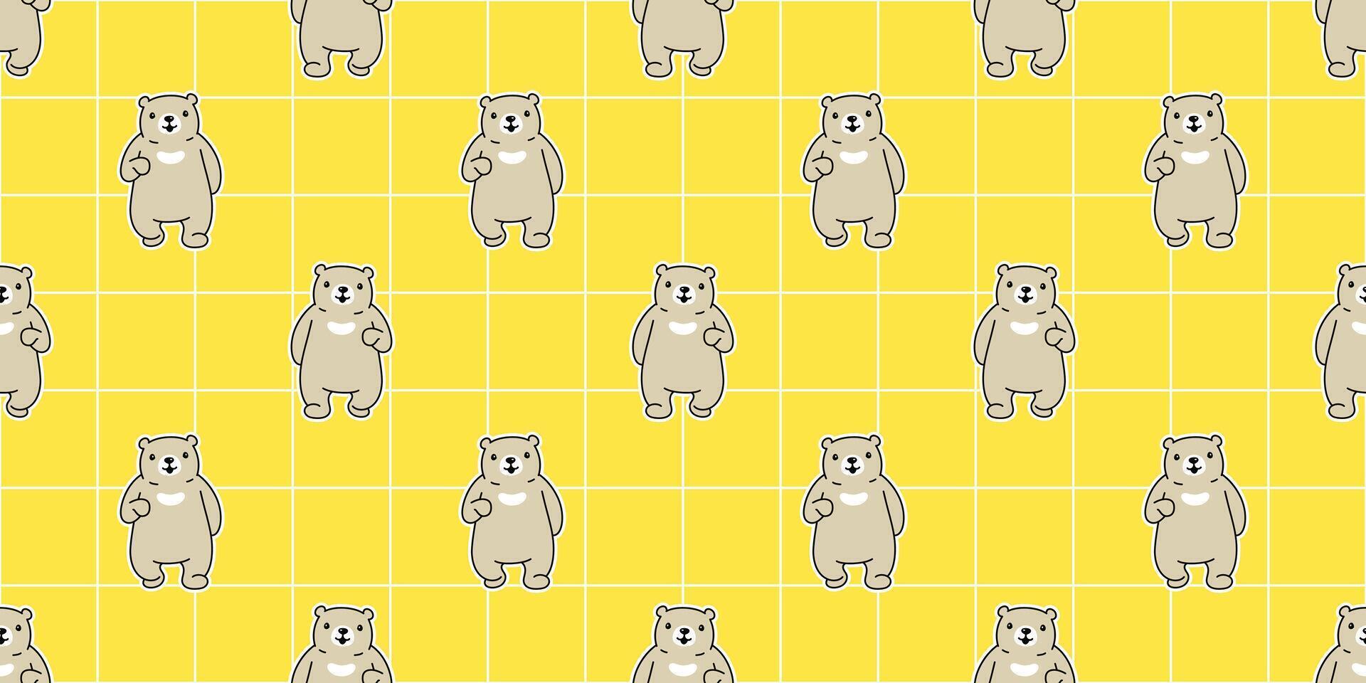 bear seamless pattern teddy cartoon checked scarf isolated repeat wallpaper tile background illustration doodle design vector