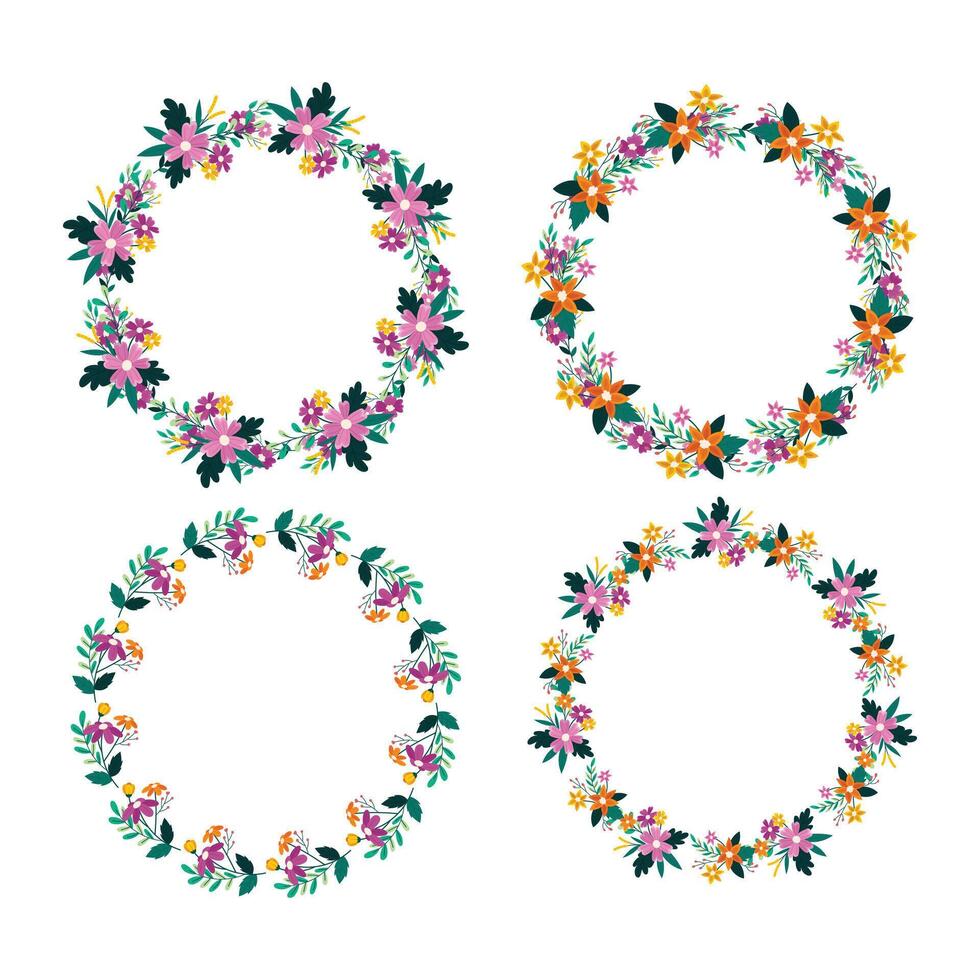 hand drawn spring floral frame concept set vector