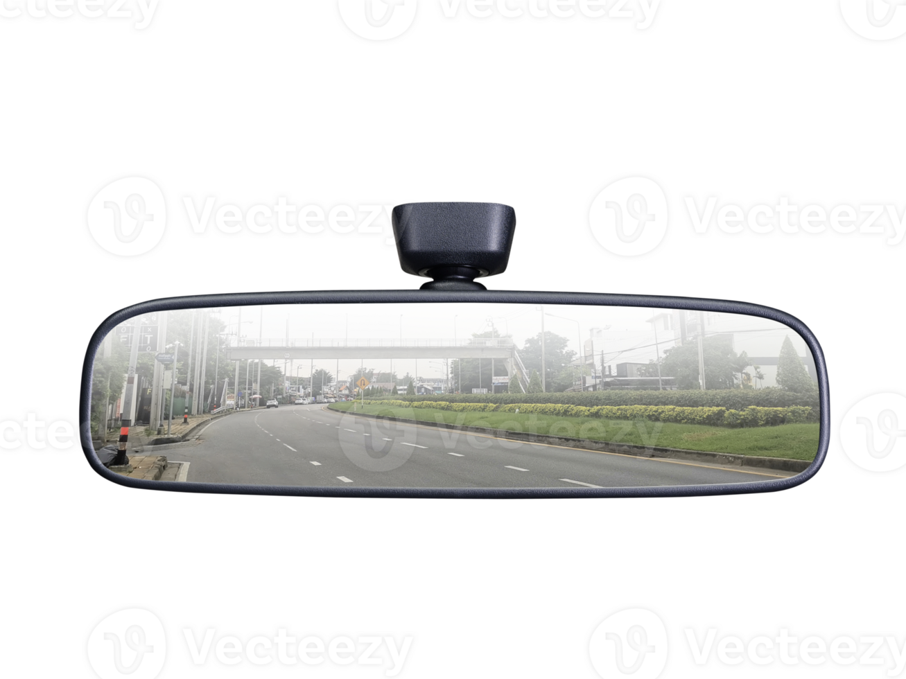 A rear view mirror with a picture of the road in it, transparent background png