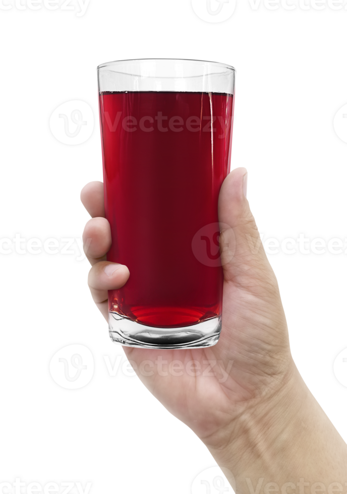 hand holding of pomegranate juice in a glass, transparent background png