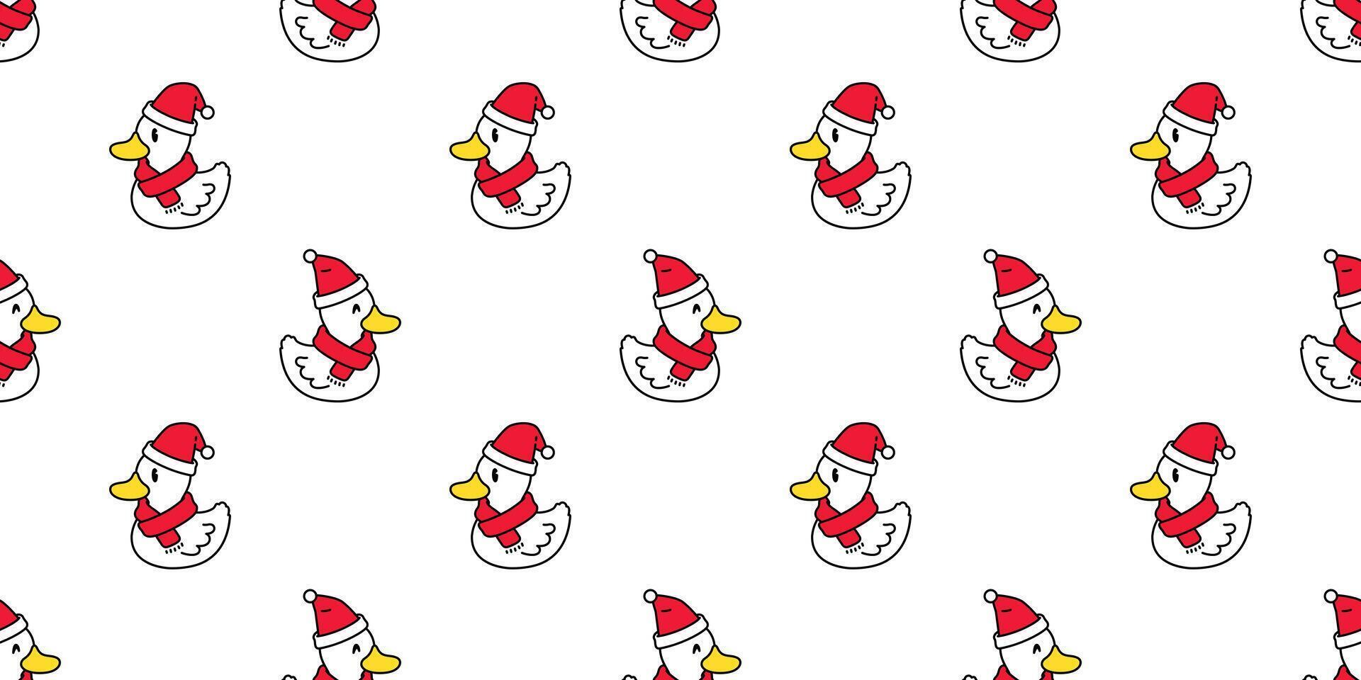 Pato sin costura modelo Navidad Papa Noel claus sombrero caucho Pato pájaro granja dibujos animados bufanda aislado repetir fondo de pantalla loseta antecedentes ilustración animal garabatear diseño vector