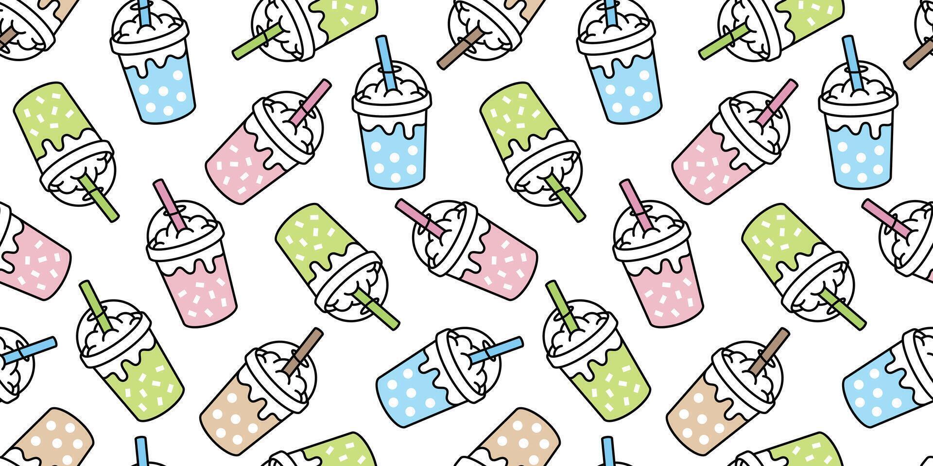 Boba tea seamless pattern bubble milk tea tile background repeat wallpaper scarf isolated illustration doodle design vector