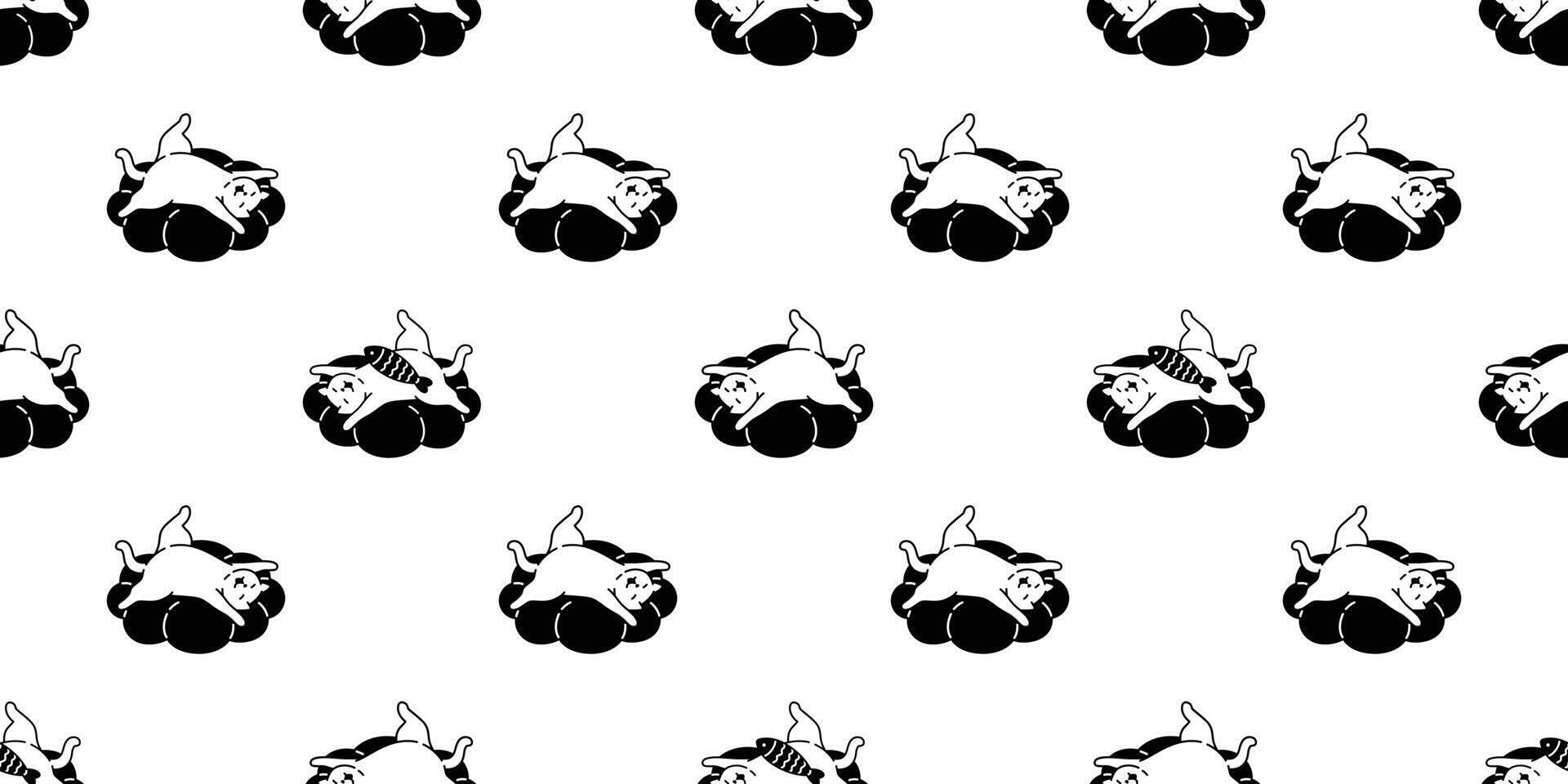 cat seamless pattern kitten sleeping cloud fish calico pet scarf isolated repeat background cartoon animal tile wallpaper illustration doodle design vector