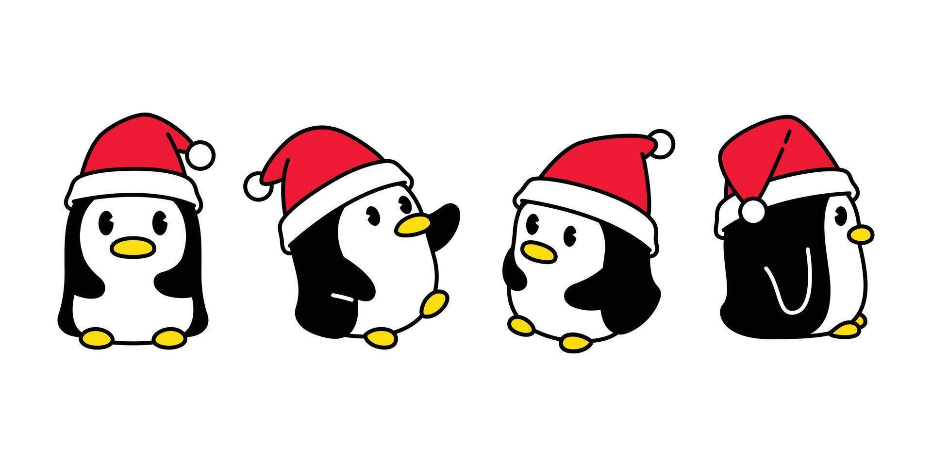 penguin christmas santa claus hat bird icon cartoon character logo illustration symbol doodle graphic design vector