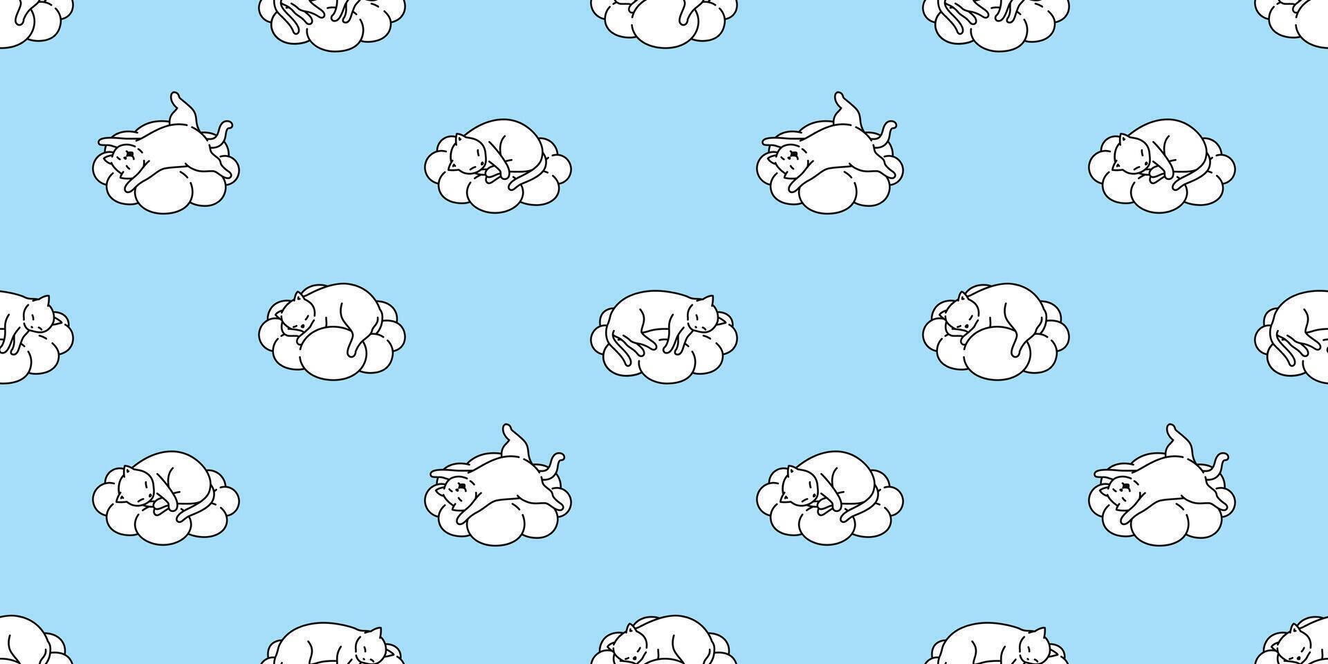 cat seamless pattern kitten sleeping cloud calico pet scarf isolated repeat background cartoon animal tile wallpaper illustration doodle design vector