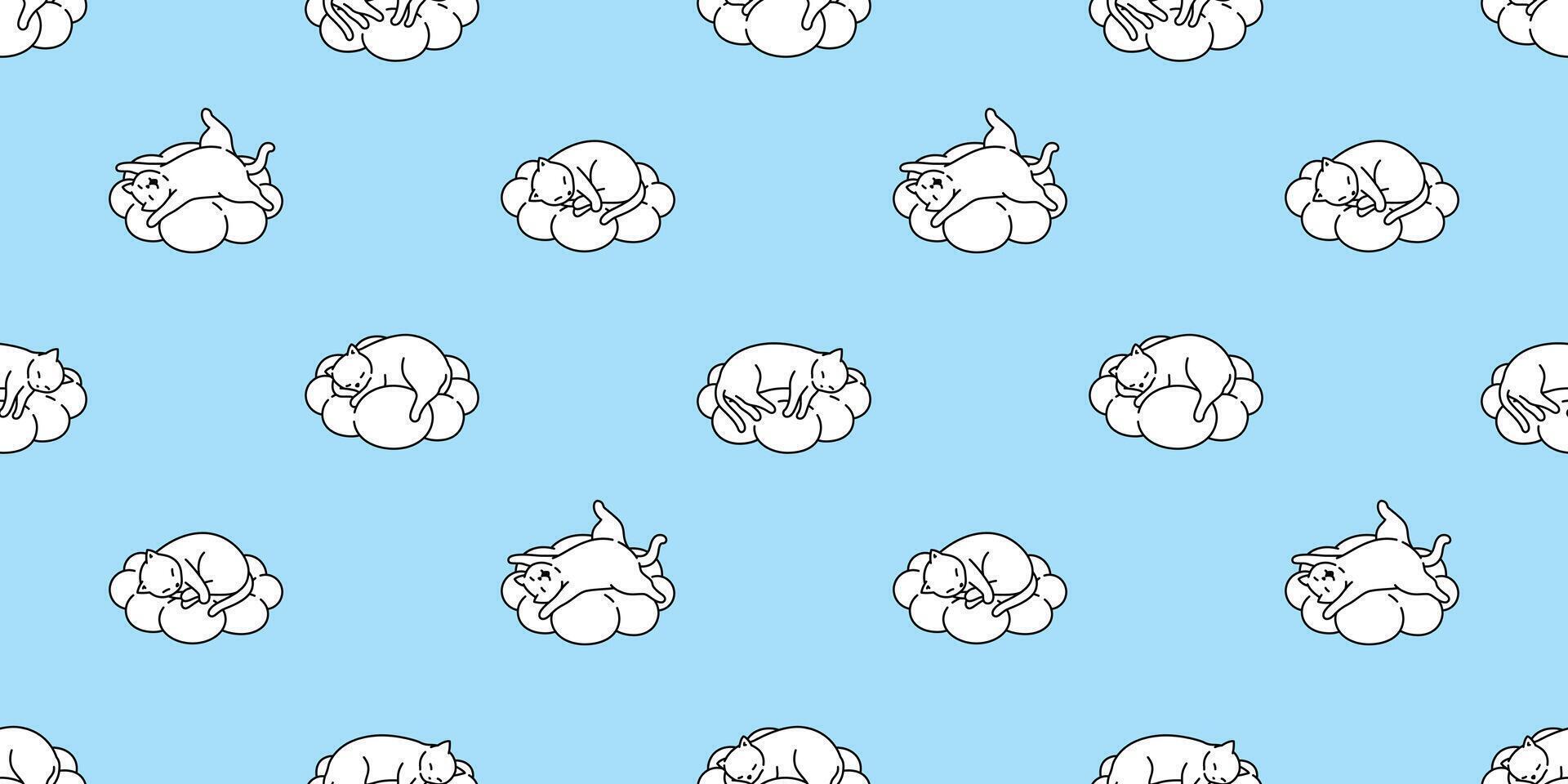 cat seamless pattern kitten sleeping cloud calico pet scarf isolated repeat background cartoon animal tile wallpaper illustration doodle design vector