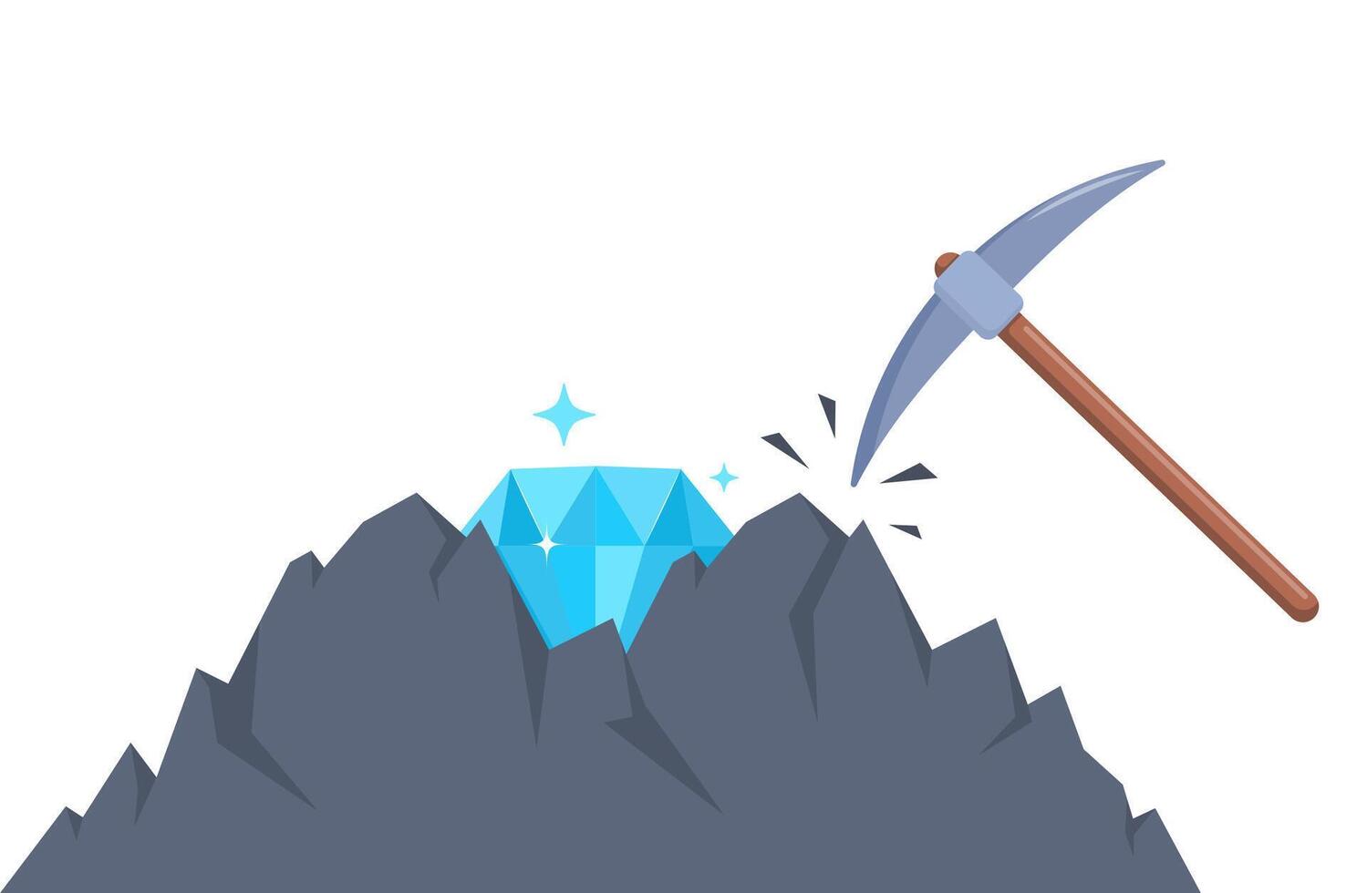 Search for diamonds in the mine with a pickaxe. Extraction of jewelry. illustration. vector