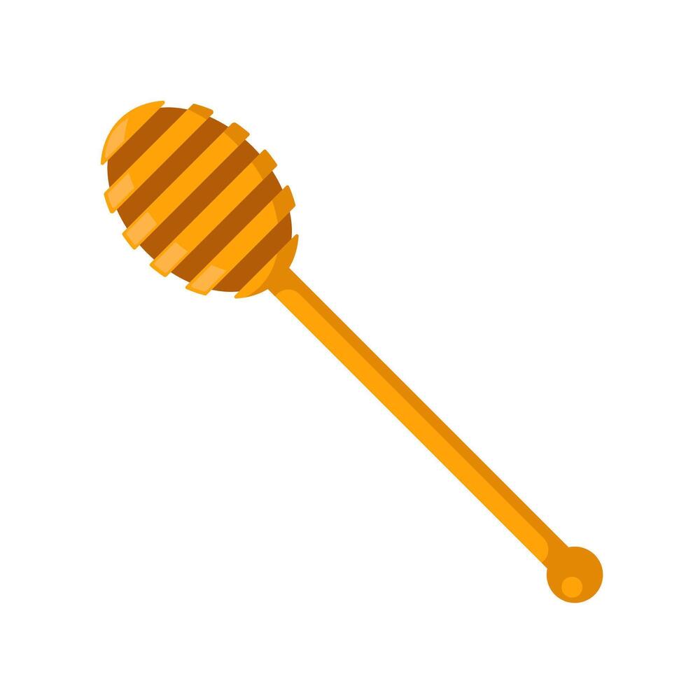 Honey Dipper. Wooden Spoon for liquid sweetness. Wooden dipper, honey stick or spoon with round part. Traditional food utensil. Honey scoop icon or logo. Beekeeper tool. illustration. vector