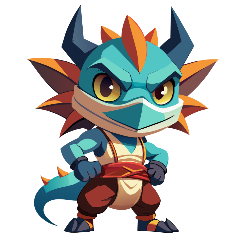 Chibi monster dragon, ninja, skull with mask for your T-shirt design png