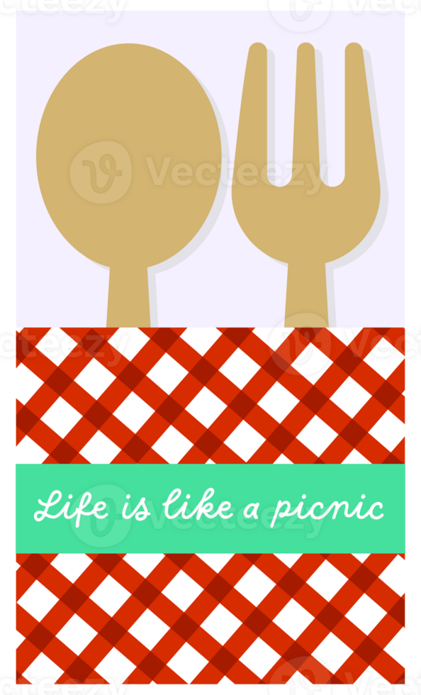 Cute hand drawn kawaii summer picnic set spoon and fork png