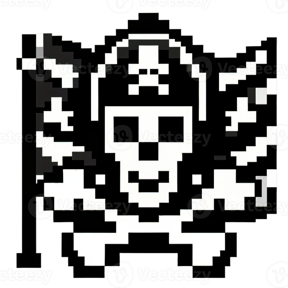 pixelado pirata cráneo bandera en monocromo color png