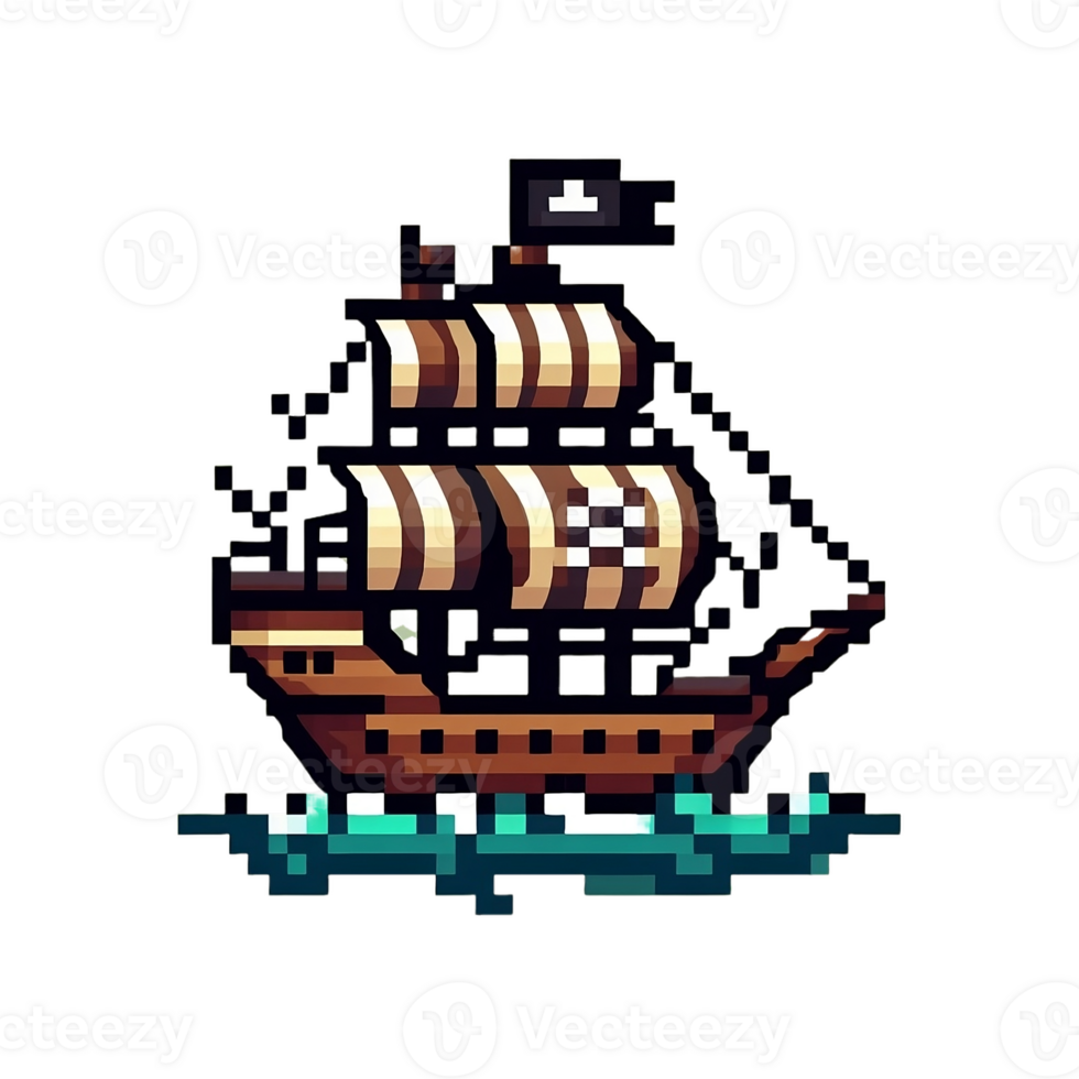 Fearless Pirate Captain Ship in Pixel Art png