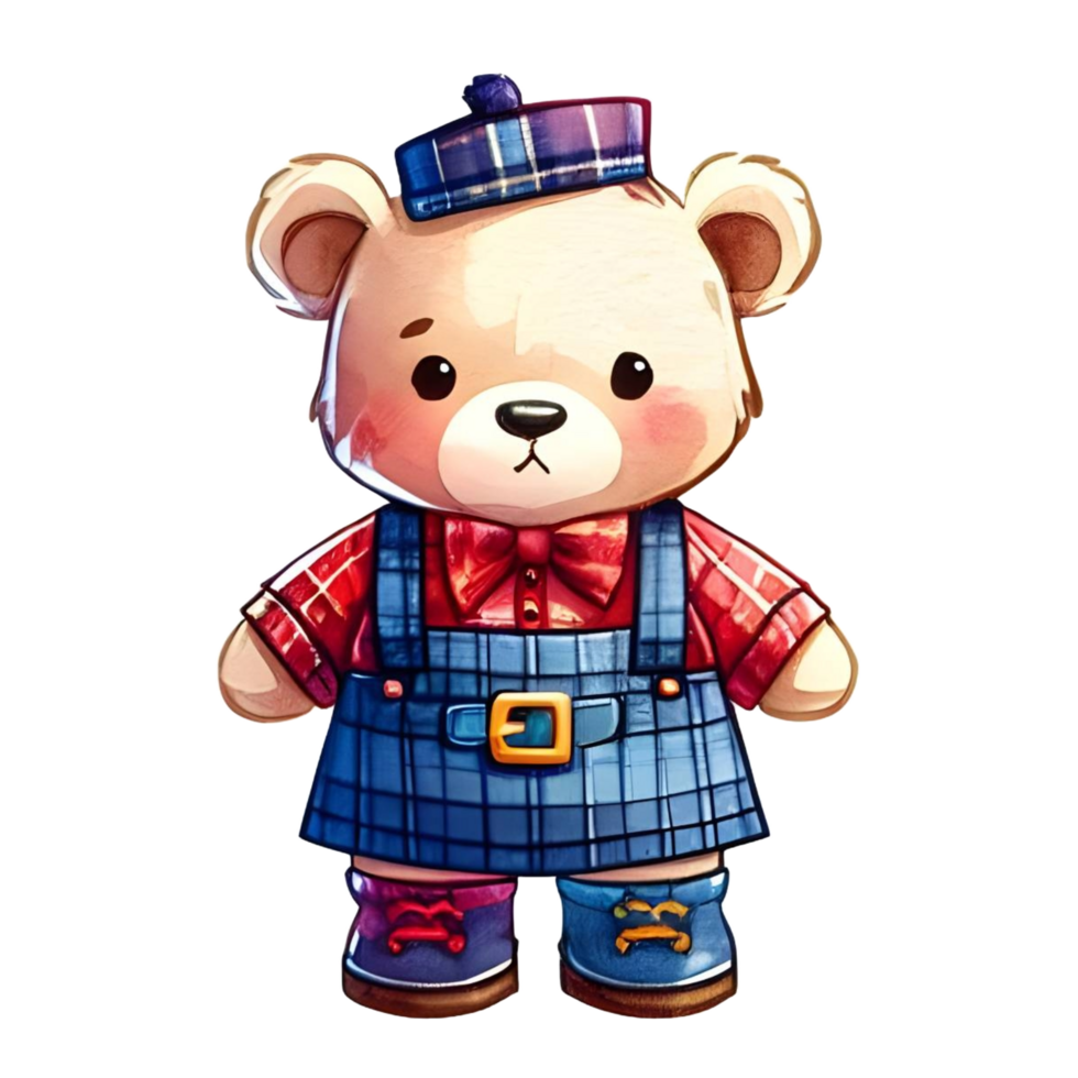 Teddy Bear Cartoon in Vibrant Color Standing Adorable png
