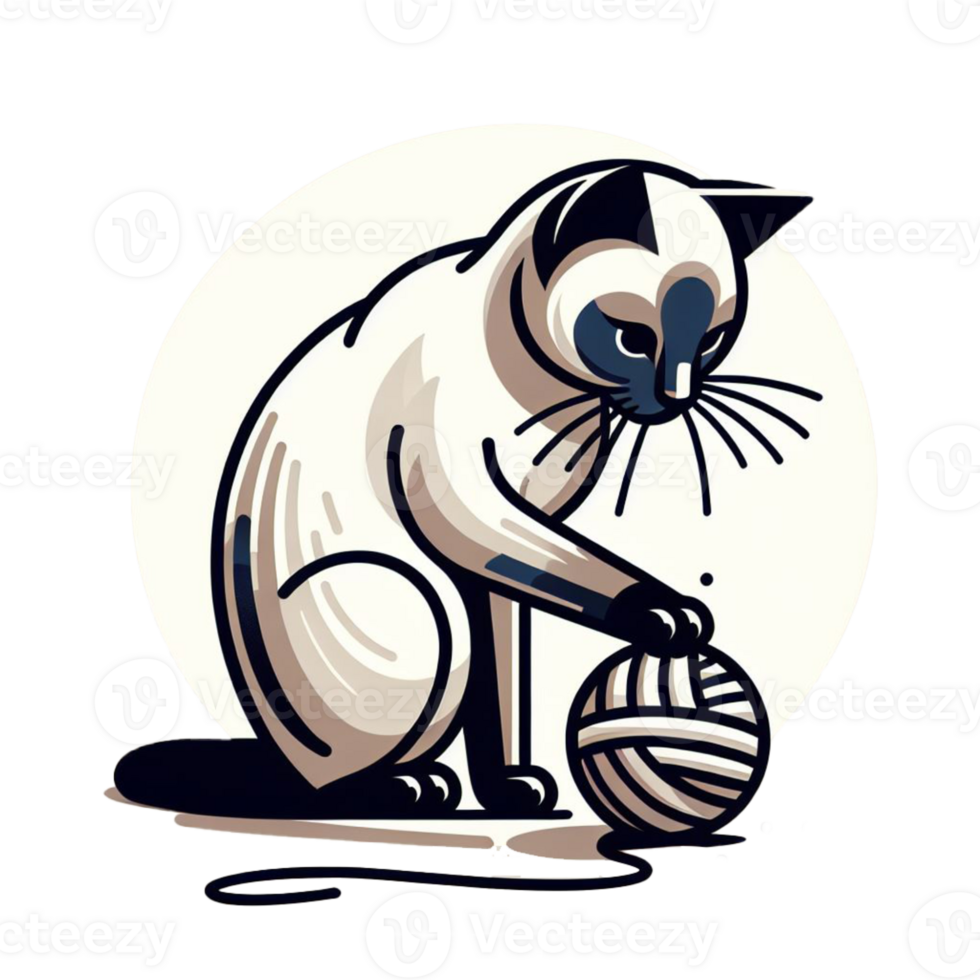 Siamese cat playing with yarn ball concept png