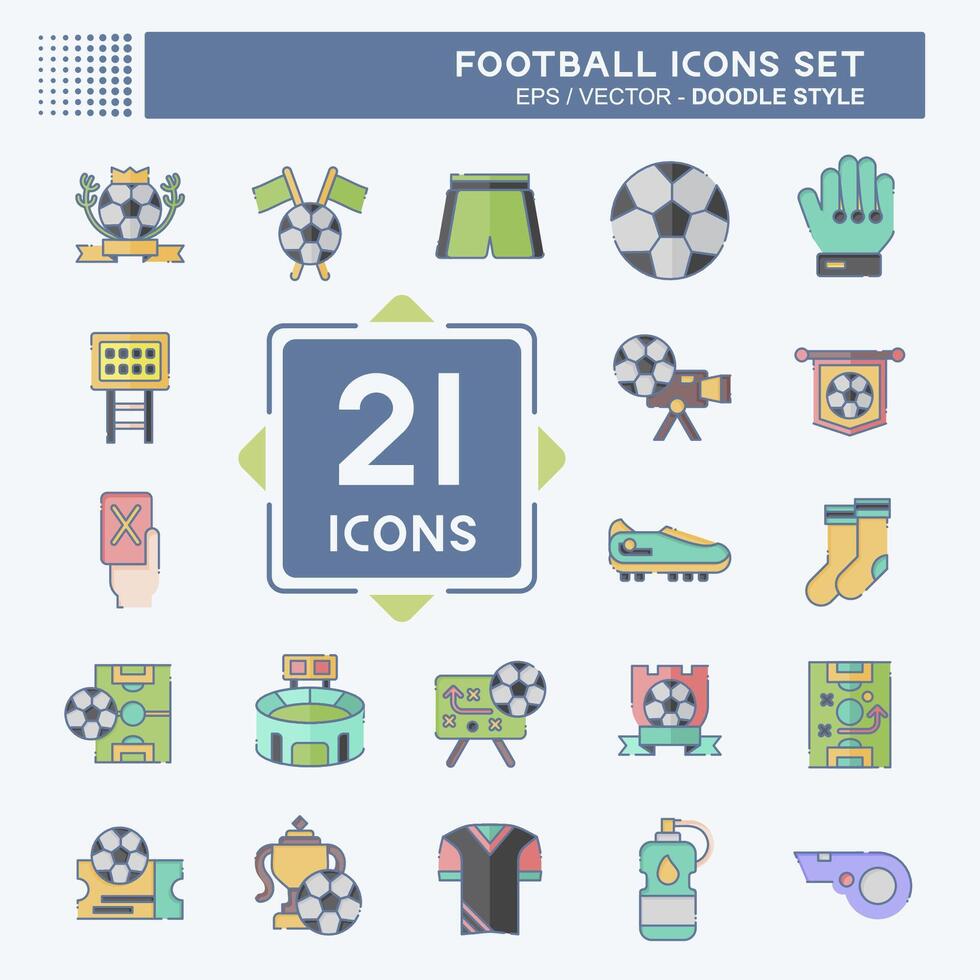 icono conjunto fútbol. relacionado a Deportes símbolo. garabatear estilo. sencillo diseño ilustración vector