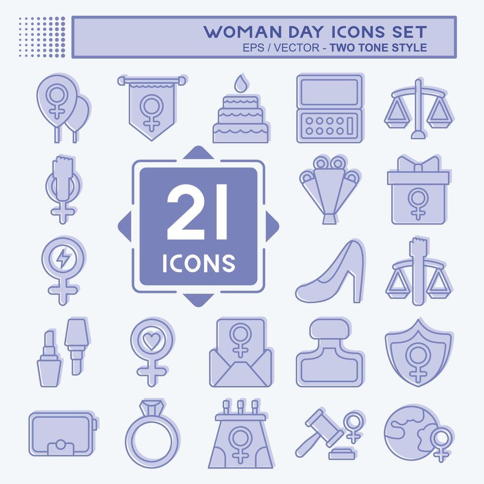icono conjunto mujer día. relacionado a mujer justicia símbolo. dos tono estilo. sencillo diseño ilustración vector