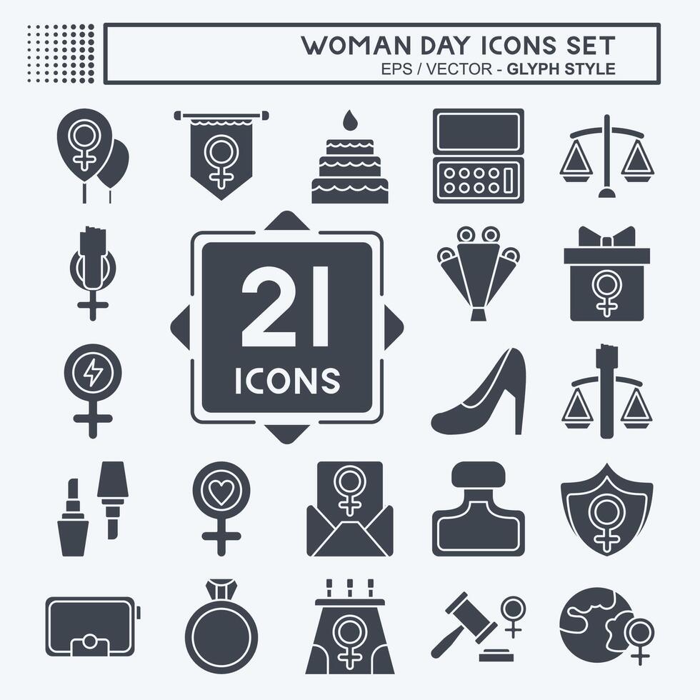 icono conjunto mujer día. relacionado a mujer justicia símbolo. glifo estilo. sencillo diseño ilustración vector