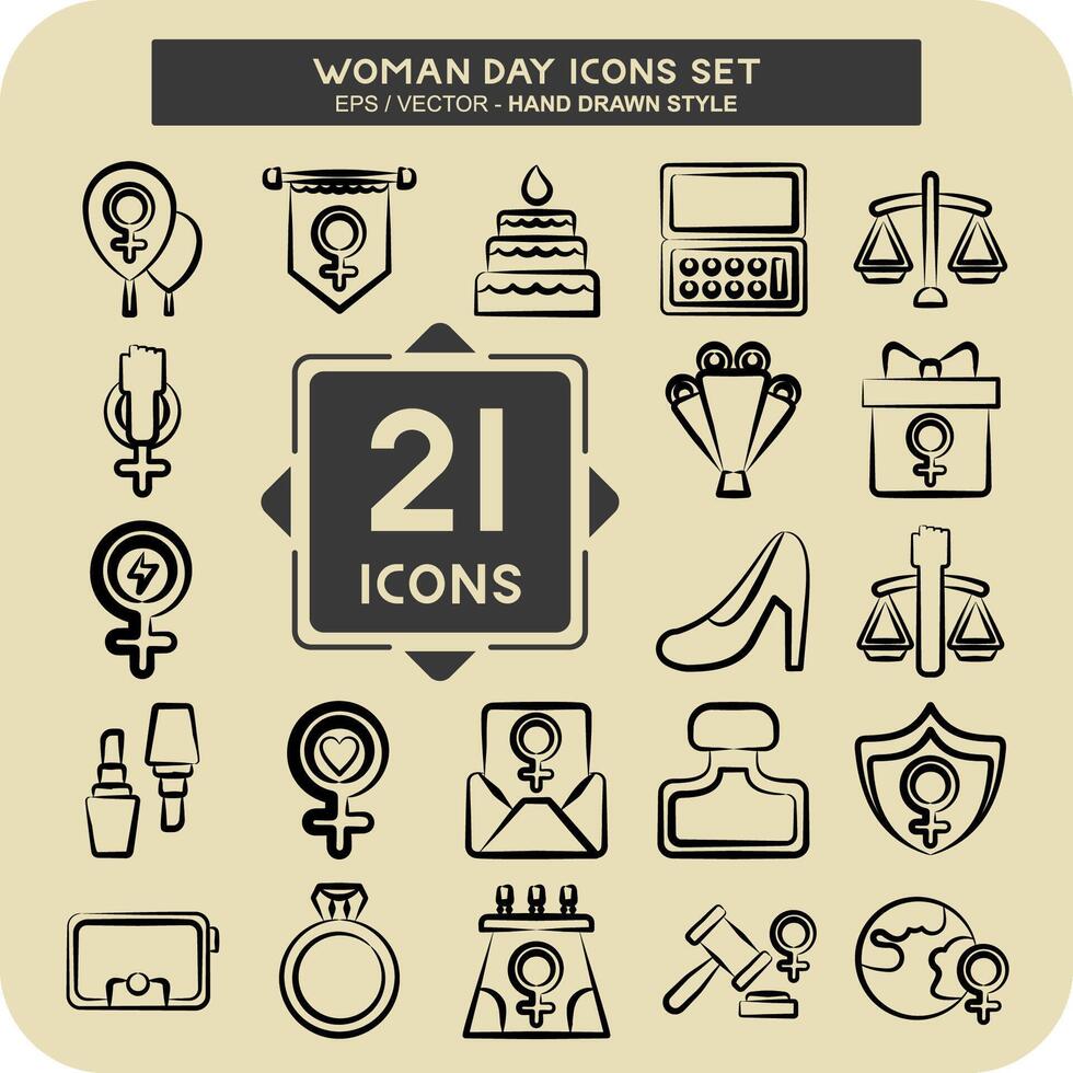 Icon Set Woman Day. related to Women Justice symbol. hand drawn style. simple design illustration vector