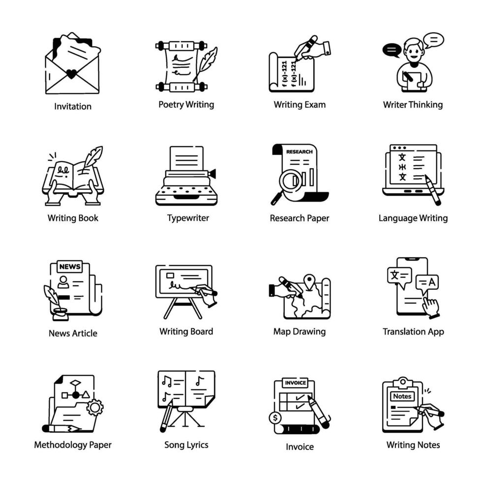 Collection of Content Writing Linear Icons vector