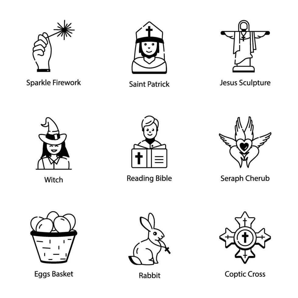 Bundle of 16 Catholic Linear Icons vector
