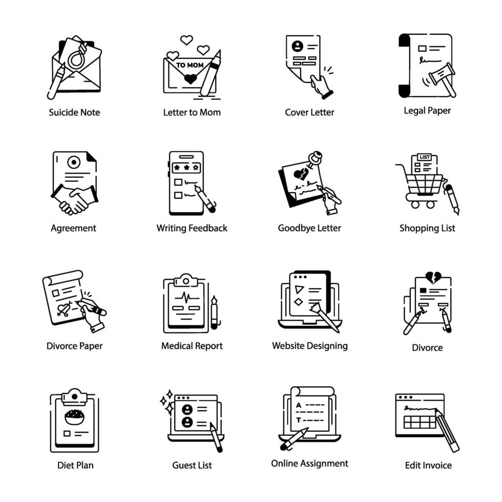 Set of Writing Materials Line Style Icons vector