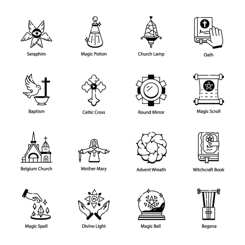 Bundle of 16 Catholic Linear Icons vector