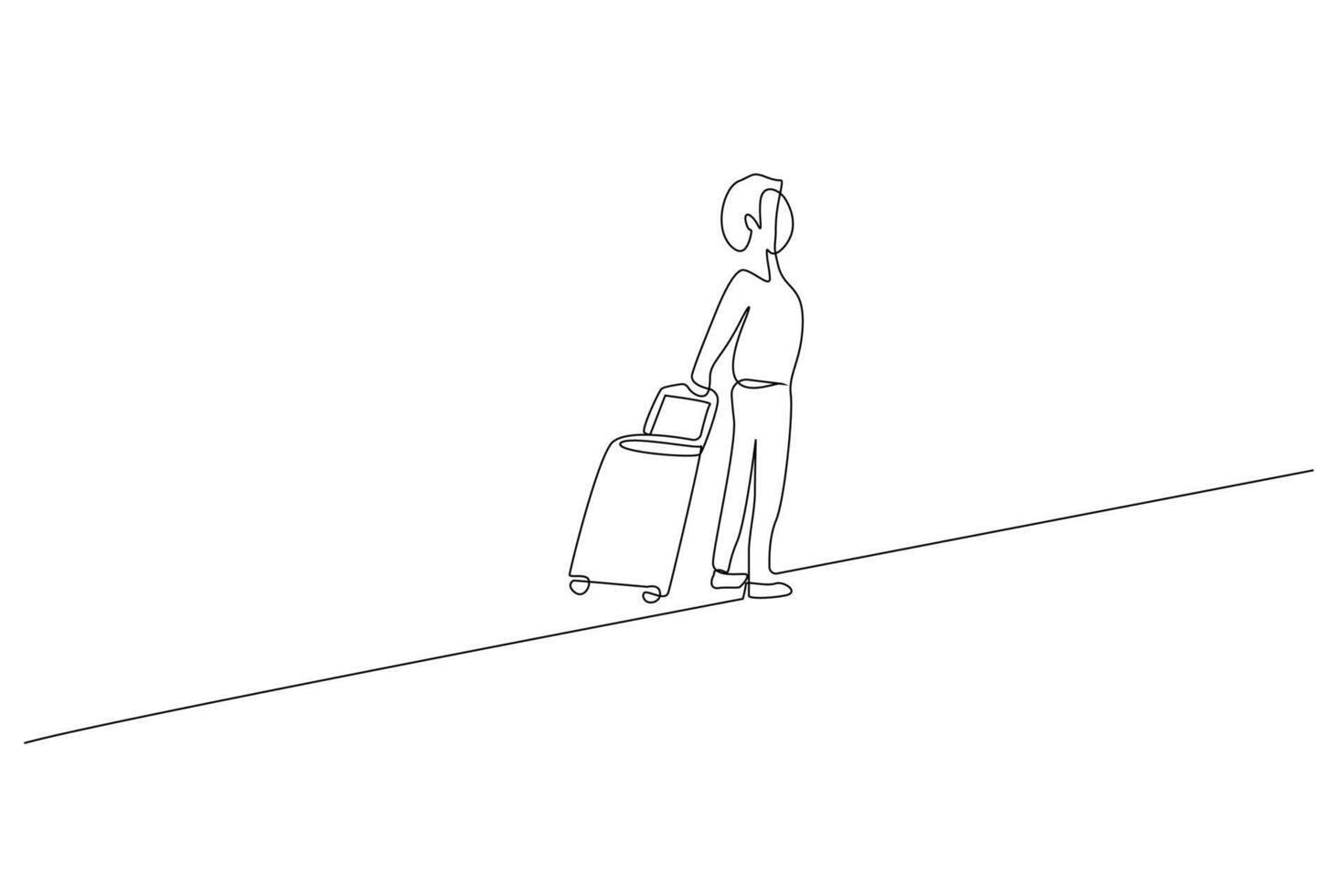 human person luggage bag travel walking line art design vector