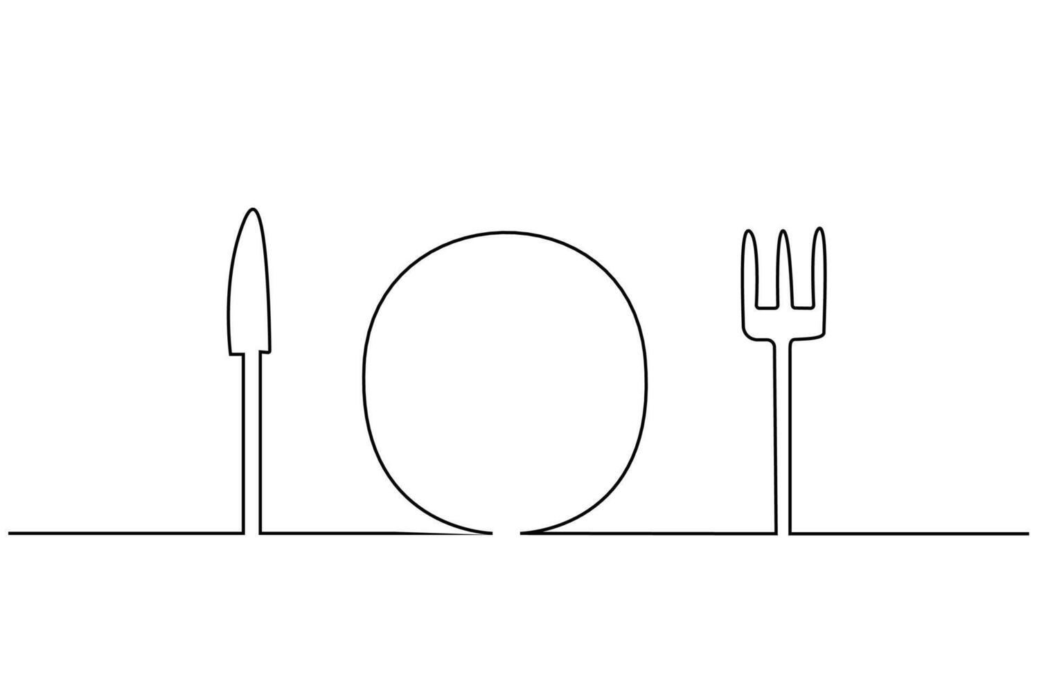 plate fork knife set restaurant meal layout one line art design vector