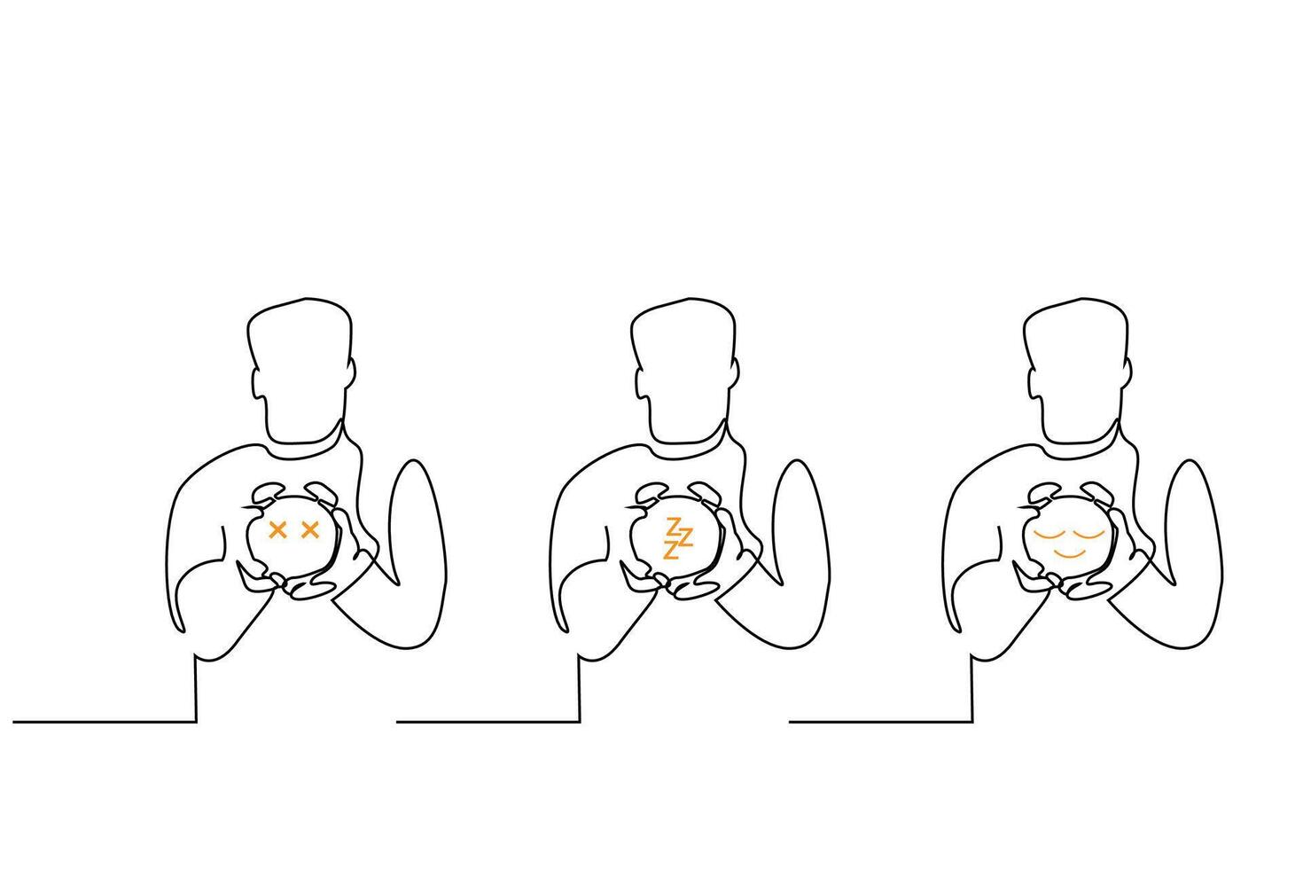 man person showing clock different moods emotions set front view line art design vector