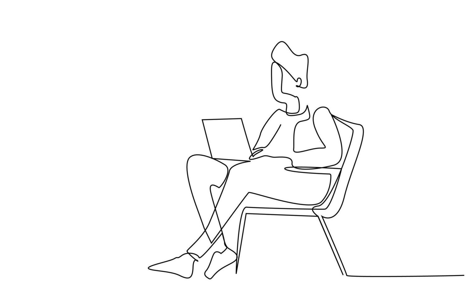 man person relax at home using laptop life line art design vector