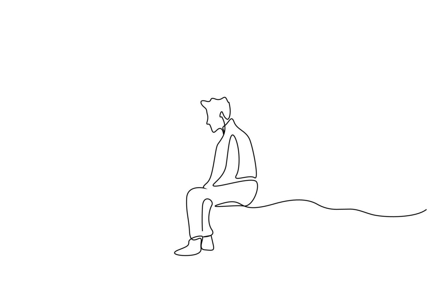 man thoughtful negative bad feelings old remembers looking away waiting sitting one line art design vector