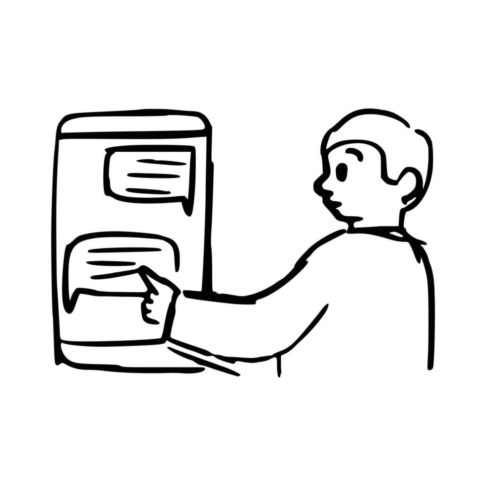 Doodle Man is chatting using a smartphone vector