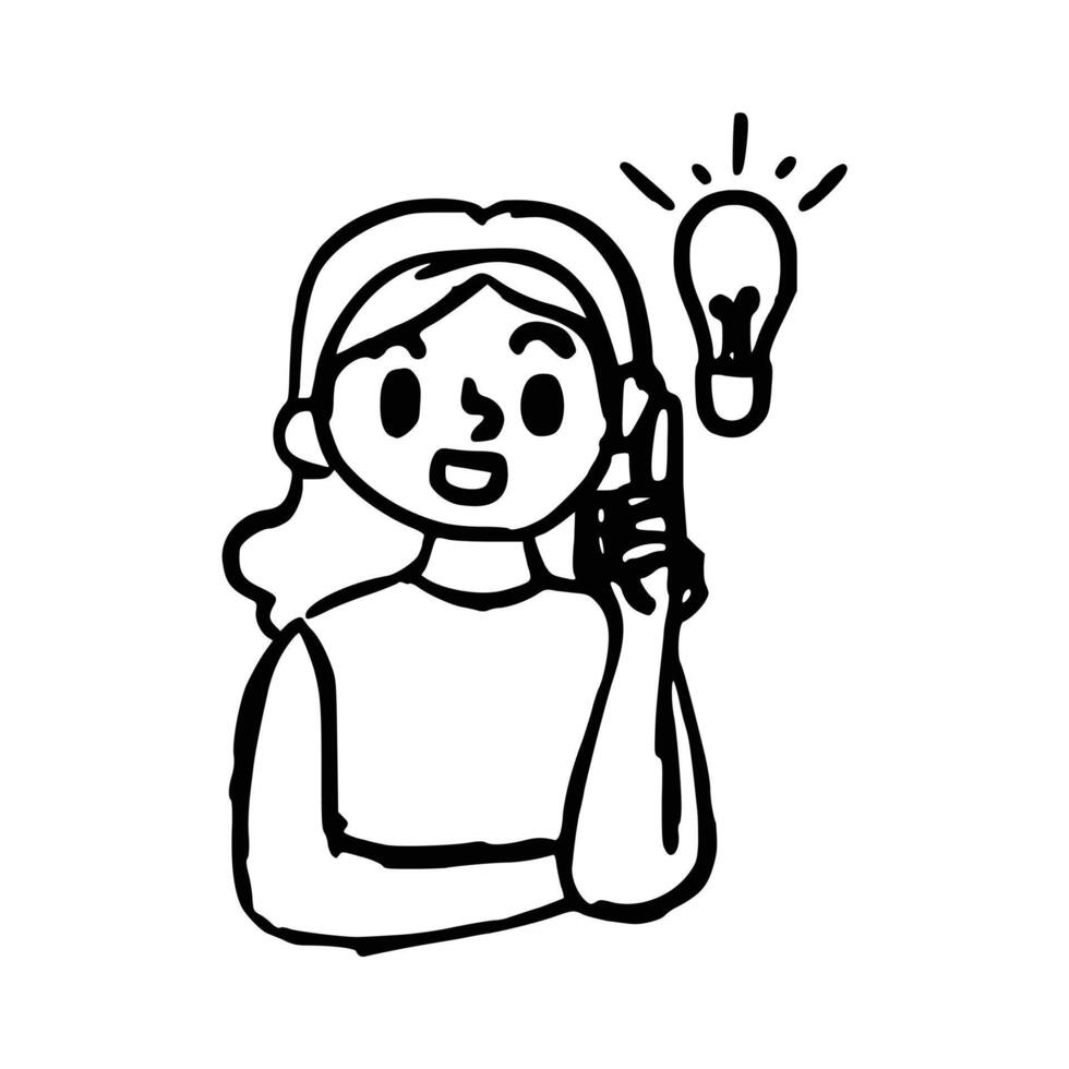 Doodle Girl is getting an idea. Digital business illustration vector